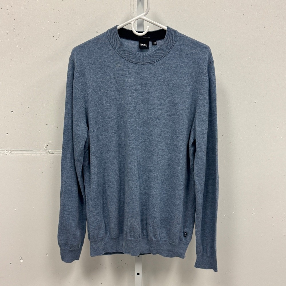 Hugo Boss Men's Extrafine Lambswool Crewneck Sweater Blue Heather Regular Fit L